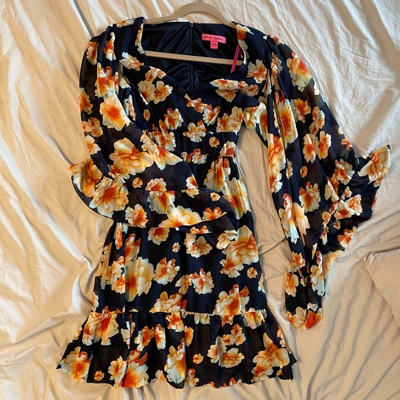🎈SOLD Betsey Johnson Navy Floral Tie Waist Dress - Picture 6 of 11